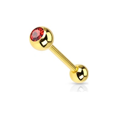Šperky4U Pozlacený piercing do jazyku - červený kamínek - PJ01030-R
