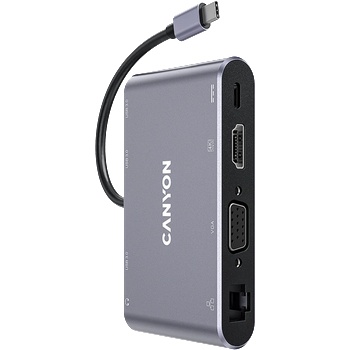 CANYON HUB 8-in-1, USB-C, 3xUSB3.0, 1xUSB-C, HDMI, VGA, Ethernet, Audio, сив - CNS-TDS14 (CNS-TDS14)