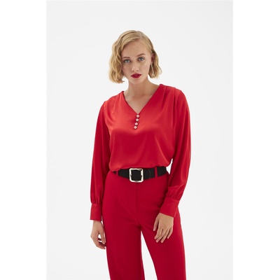 Base Дамска сатенена блуза - Червена #334197 (334197_Червен)