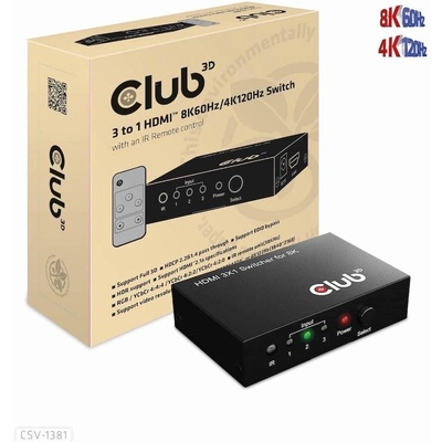 Club 3D CLUB3D 3 to 1 HDMI 8K60Hz Switch KVM превключвател Черен (CSV-1381)