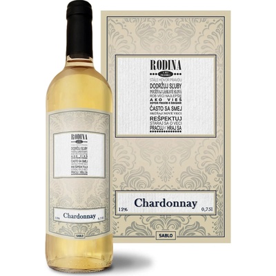 Sablio Rodina 3 Chardonnay biele suché víno 12 % 0,75 l (čistá fľaša)