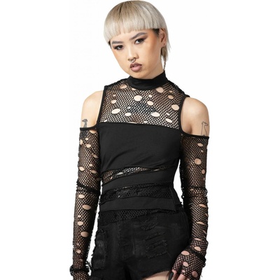 Killstar tričko Burn Out Fishnet Crop Čierna