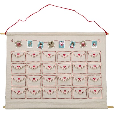 GREEN GATE Textilní adventní kalendář Xmas letter white, béžová barva, dřevo, textil