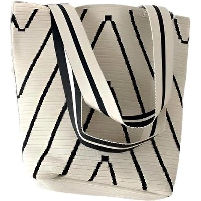 Annam Pletená taška přes rameno čáry 32 × 31 cm černé béžová