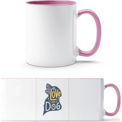 PrintEQ TTH Dvoubarevný Hrnek Design Vše co potřebujete je láska a pes Bílá Anitcká Růžová Standard Dárky 250 ml