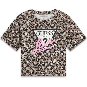 GUESS Леопардова тениска с къс и широк дизайн за момиче с лого Guess Love