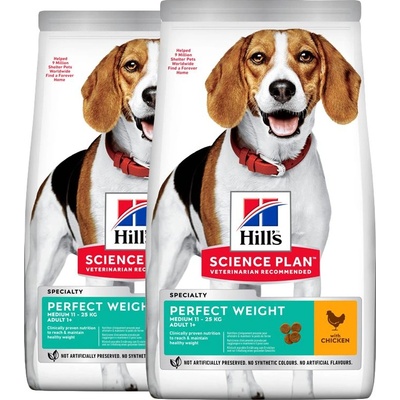 Hill's Hill s Science Plan Perfect Weight за средни възрастни кучета с пиле 2 x 12 кг
