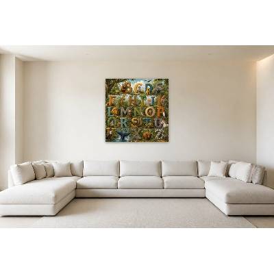 Obraz na plátně – Abeceda se zvířaty v lesní krajině 135 × 135 cm
