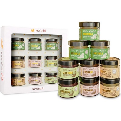 MIXIT dárčeková degustační sada MiniMixitell Premium MiniMixitella Premium - Lískooříškový krém I.G.P. Nocciola 3 ks + MiniMixitella Premium - Lískooříškový krém I.G.P. Gianduia 2 ks + MiniMixitella P