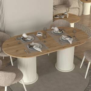 TopMebel Меламинов трапезарен маса Bohema TopMebel в цвят слонова кост - сепет дъб 180x90x77, 7cm