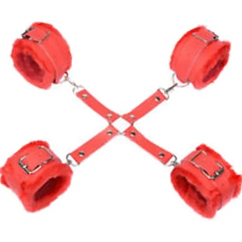 Guilty Комплект белезници за ръце и крака с пух "red hotgie" с Разпределител