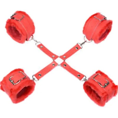 Guilty Комплект белезници за ръце и крака с пух "red hotgie" с Разпределител