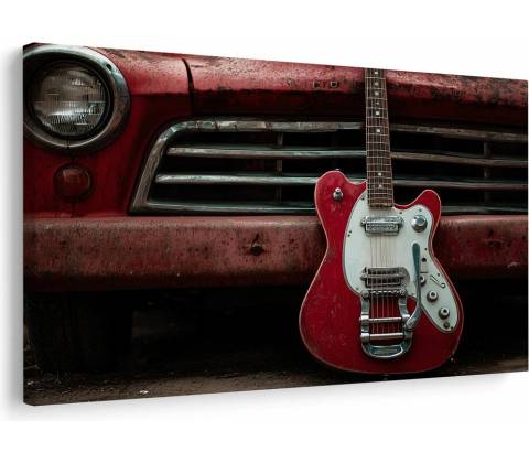 Obraz vintage gitara a auto