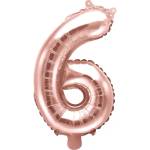 PartyDeco Балон от фолио Mini - число 6 розово златен 35 см