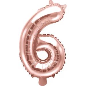 PartyDeco Балон от фолио Mini - число 6 розово златен 35 см