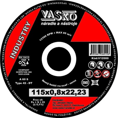 Rezný kotúč na kov a nerez 115 x 0,8 x 22,2 INDUSTRY