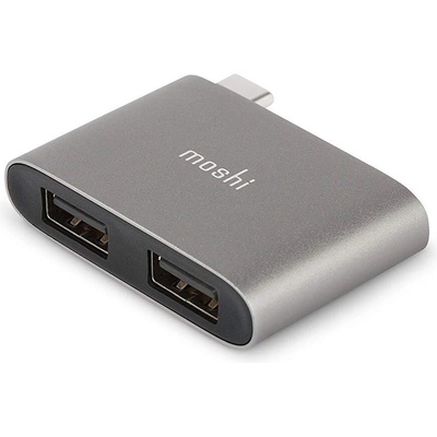 Moshi USB-C to Dual USB-A Adapter - адаптер за свързване от USB-C към 2 x USB-A (тъмносив)