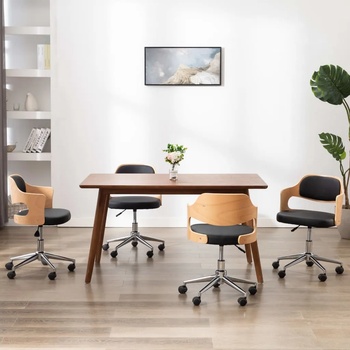 vidaXL Въртящи се трапезни столове 4 бр черни извито дърво и еко кожа (3054936)