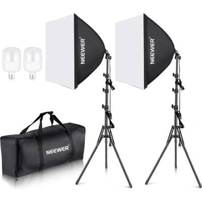 NEEWER softbox lighting set, equivalent to 700W, pack of 2 5700K LED light bulbs, 24 x 24 inch softboxes with E27 socket, photography continuous light set, photo studio equipment - Neewer