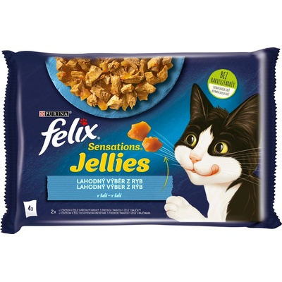 Felix Sensations Jellies s lososem a treskou v lahodném želé 4 x 85 g