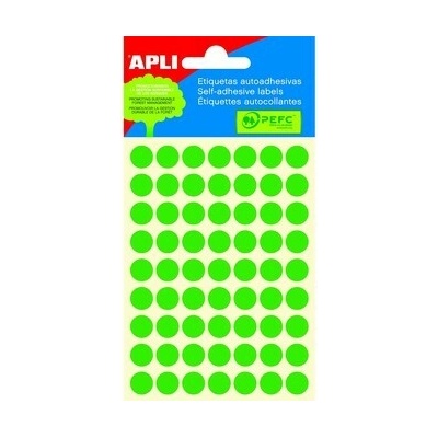 Etikety, okrúhle, priemer 10 mm, ručne popisovateľné, farebné, APLI, zelené, 315 etikiet bal