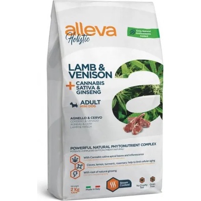 DIUSAPET Alleva® holistic (adult mini) lamb & venison + cannabis sativa & ginseng - пълноценна храна за пораснали кучета над една година, от малки породи, Италия - 12 кг 1196