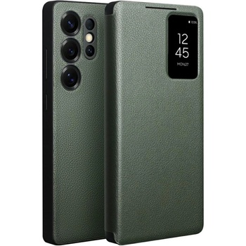 Qialino Активен Кожен Калъф за Samsung S25 Ultra, Qialino Smart View Book Case, Зелен (5966011564522)