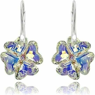 Swarovski Elements Clover krystal 23 mm Stříbrné náušnice visací bílý duhový čtyřlístek 31262.1