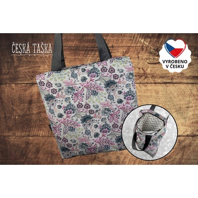 Česká Taška Taškokabelka BOTANICA black XL Česká ručně šitá taška s podšívkou a zipem 50×50 cm