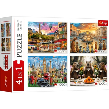 Trefl - Puzzle 4x1000 Premium Plus: Painted Towns + Capibaras - 1 000 piese