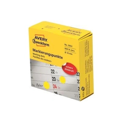 Etikety kruhové 10mm Avery žlté v dispenzore