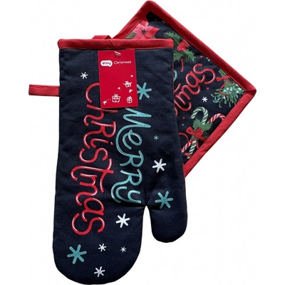 Kuchyňský set rukavice/chňapka CHRISTMASSY modrá 18x30 cm/20X20 cm ESSEX