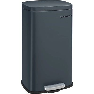 SONGMICS kitchen rubbish bin, 30 liters, waste bin, pedal bin, with lid, soft close, foot pedal, steel, inner bin, green-gray LTB03GS