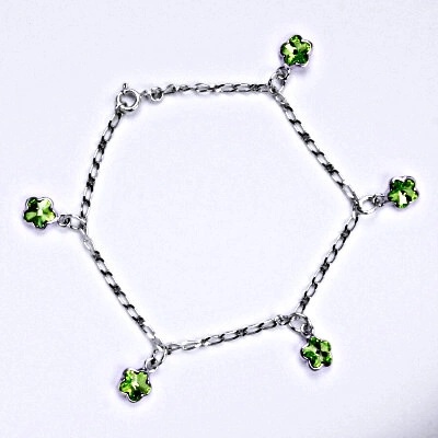 Čištín stříbrný se Swarovski krystaly chryzolit kytičky R 1297