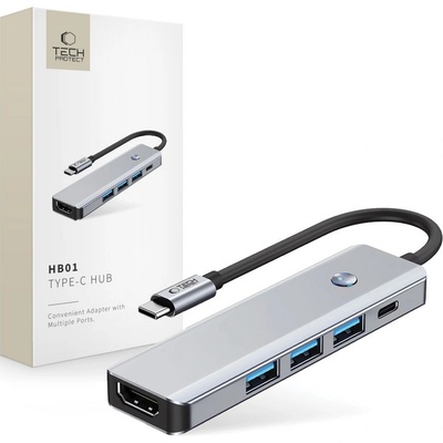 Адаптер 5 в 1 за лаптоп с USB -Type C - вход от Tech-Protect HB01 Hub - Space Grey (5906302360529)