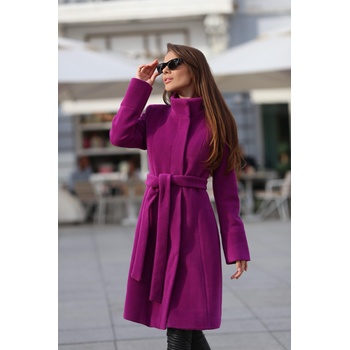 Image 1 of Radek's Collection Дамско вълнено палто с колан в лилав цвят 12209-702k