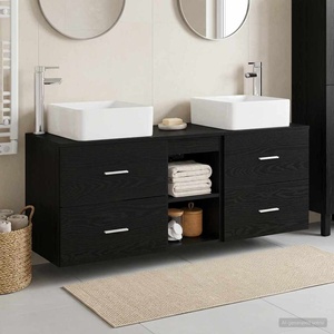 vidaXL Комплект шкафове за баня 3 бр. Черен дъб 129 x 41 x 80 см (3405820)