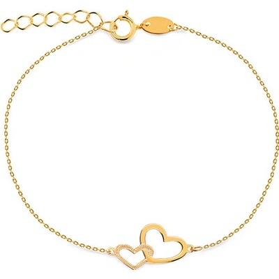 iZlato Forever Zlatý náramek s gravírovaným a hladkým srdcem, 14K IZ23764