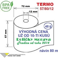 Termo kotouček 57/80/12 BPA 80m (57mm x 80m) Množství: 50 ks kotoučků v kartonu