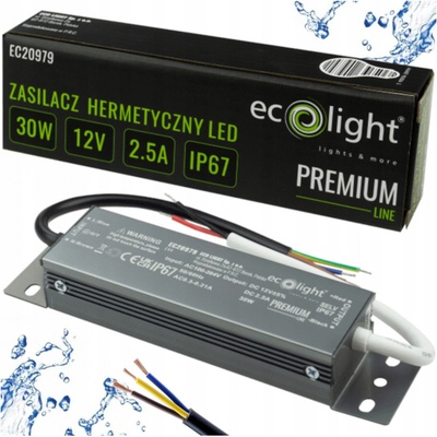 ECOLIGHT Hermetický LED zdroj 12V 30W IP67 voděodolný EC20979