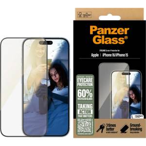 Panzer - Ултраширок протектор за екран EyeCare - iPhone 16 / iPhone 15 - Черен