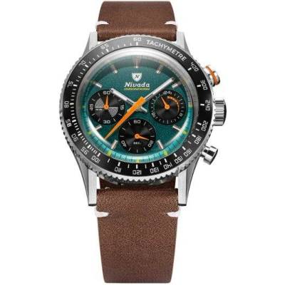 Nivada Grenchen Chronoking Meca Racing Green - Inter. Bezel - Brown Leather White Stitching