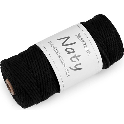 Bavlněná pletací příze macrame Naty Ø3 mm rozčesávací, střední, 21 černá