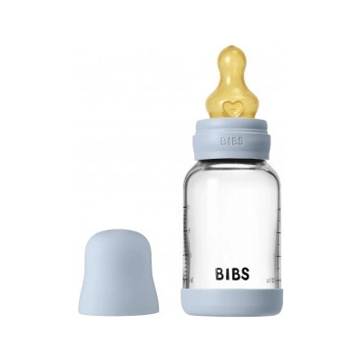 Bibs antikoliková sklenená fľaša s kaučuk cumlíkom Baby Blue 120ml
