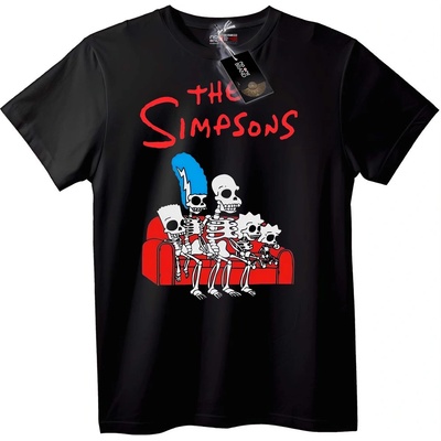 NOONEBRAND Тениска Скелетно Семейство на Simpsons - 2XL, White
