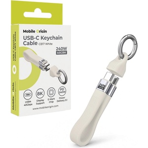 Mobile Origin USB4 кабел тип ключодържател за устройства с USB-C порт - Mobile Origin CB17 Keychain USB4 USB-C to USB-C Cable 240W (бял) (MO-UK-CB17-WHT)