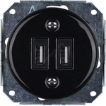 Bohemia Design - Порцеланова ретро USB захранваща розетка без рамка 2x USB-A черна (BF0056)