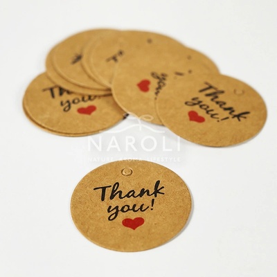 Visačky okrúhle, natural – Thank you, 10 ks