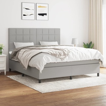 vidaXL Боксспринг легло с матрак, светлосиво, 160x200 см, плат (3141785)
