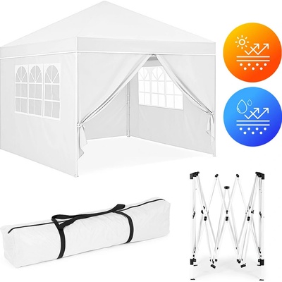 MultiGarden PAW-3X3-A-4W-WH Zahradní party stan 3x3 m bílý s nůžkovou konstrukcí + 4 boční stěny